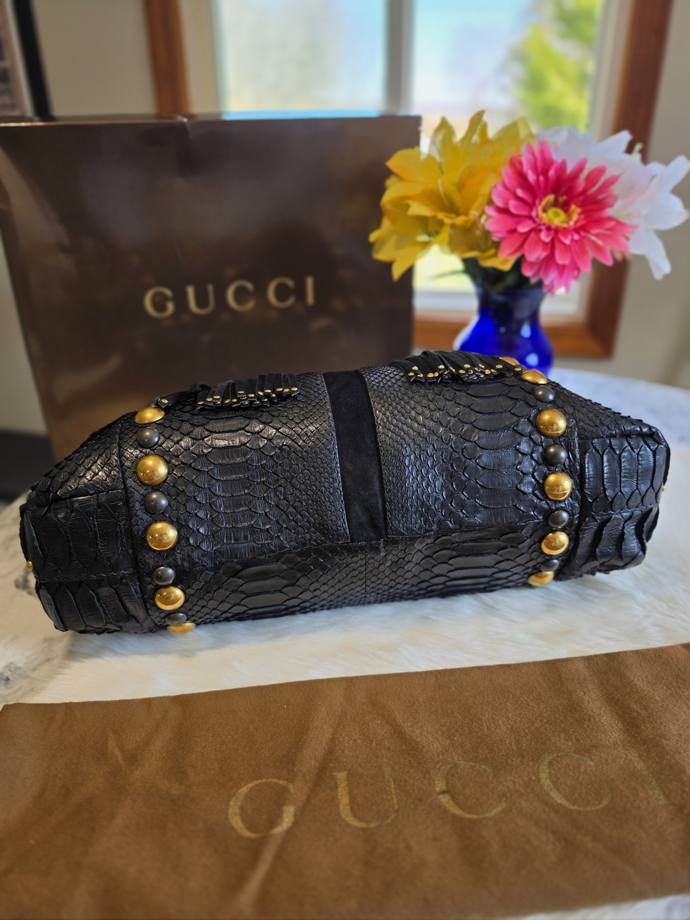Gucci Babouska Python Studded Fringe XL Shoulder Bag - Picture 4 of 16